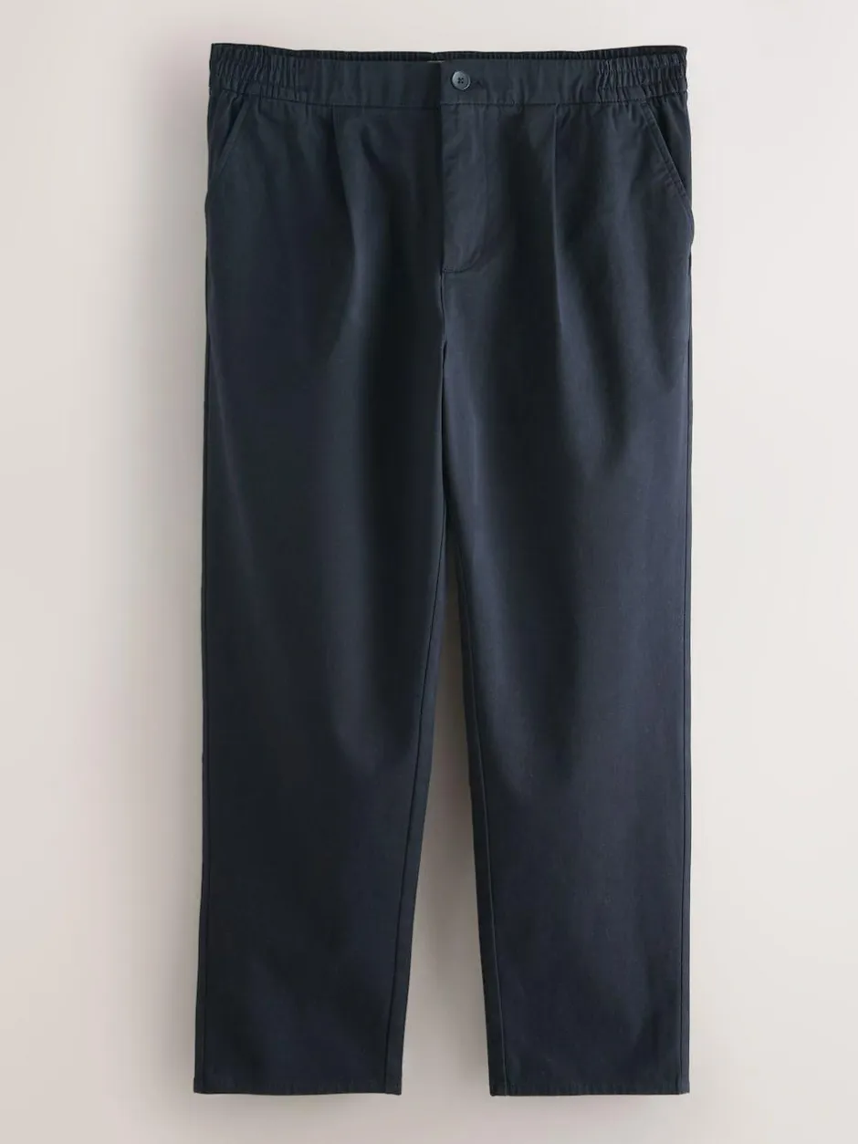 Next Regular Tapered Fit Pleated Stretch Chinos Trousers With Elasticated Waist Navy Hot