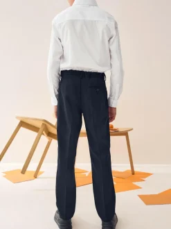 Next Regular Waist School Pleat Front Trousers (3-17yrs) Navy Clearance