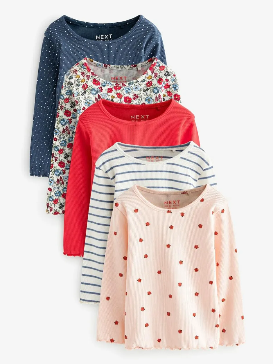 Next Ribbed Long Sleeve Tops 5 Pack (3mths-7yrs) Navy Outlet