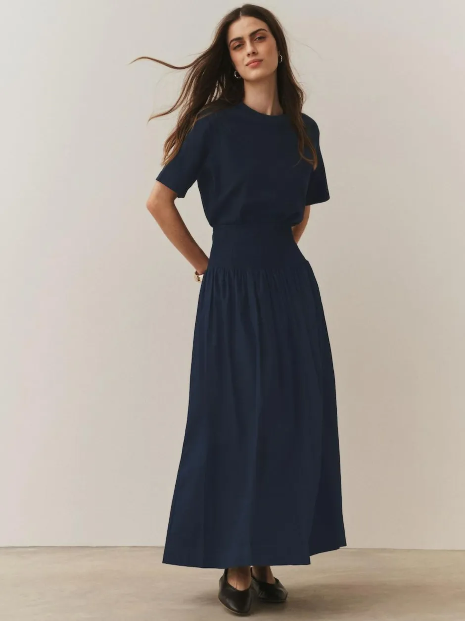 Next Shirred Maxi Skirt Navy Outlet