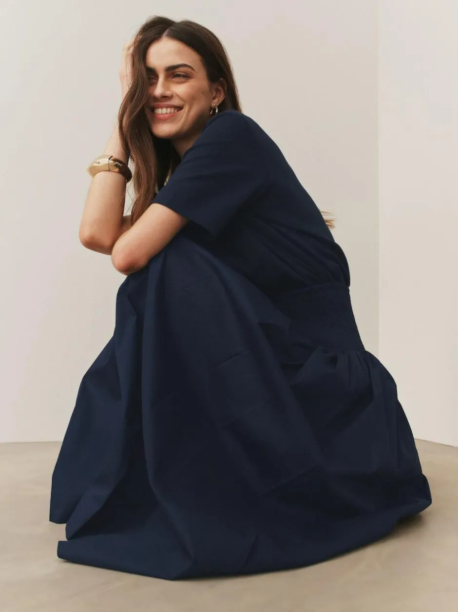 Next Shirred Maxi Skirt Navy Outlet