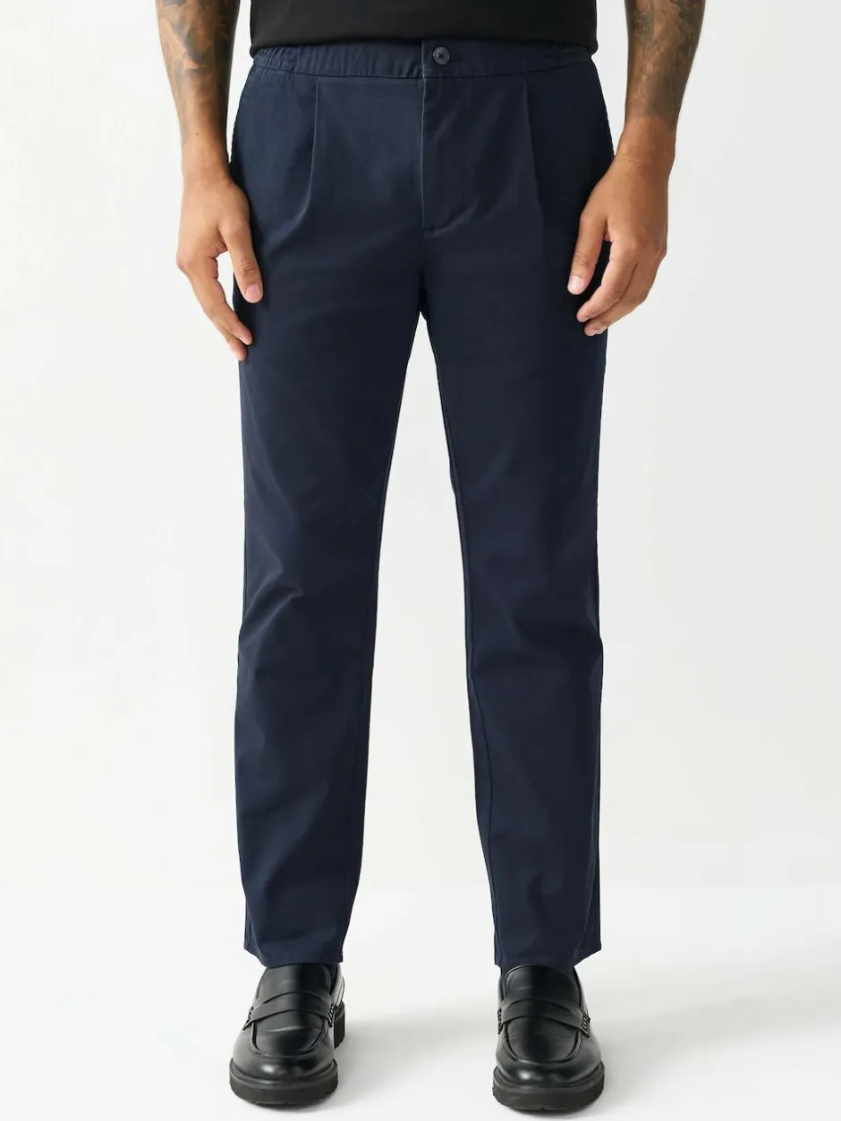 Next Slim Fit Pleated Stretch Chinos Trousers With Elasticated Waist Navy Best