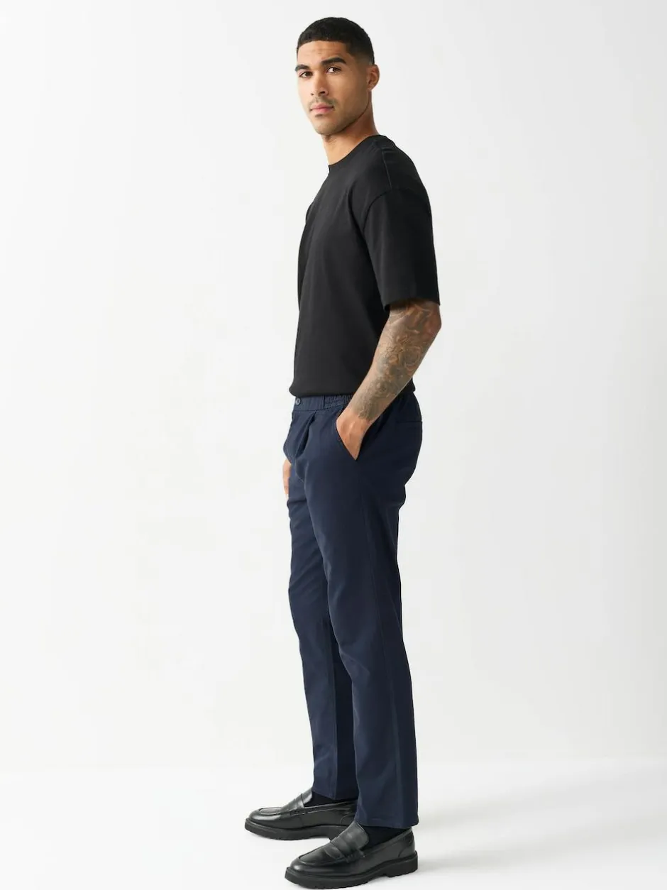 Next Slim Fit Pleated Stretch Chinos Trousers With Elasticated Waist Navy Best