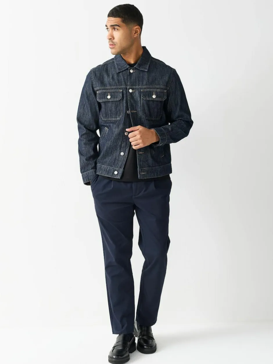 Next Slim Fit Pleated Stretch Chinos Trousers With Elasticated Waist Navy Best