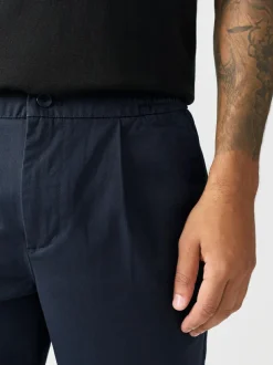 Next Slim Fit Pleated Stretch Chinos Trousers With Elasticated Waist Navy Best