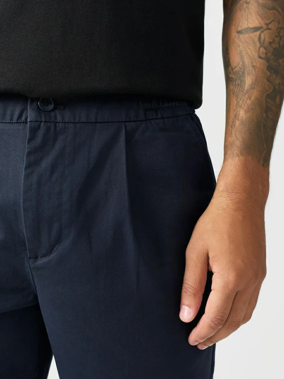 Next Slim Fit Pleated Stretch Chinos Trousers With Elasticated Waist Navy Best