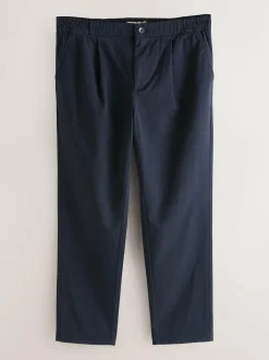 Next Slim Fit Pleated Stretch Chinos Trousers With Elasticated Waist Navy Best