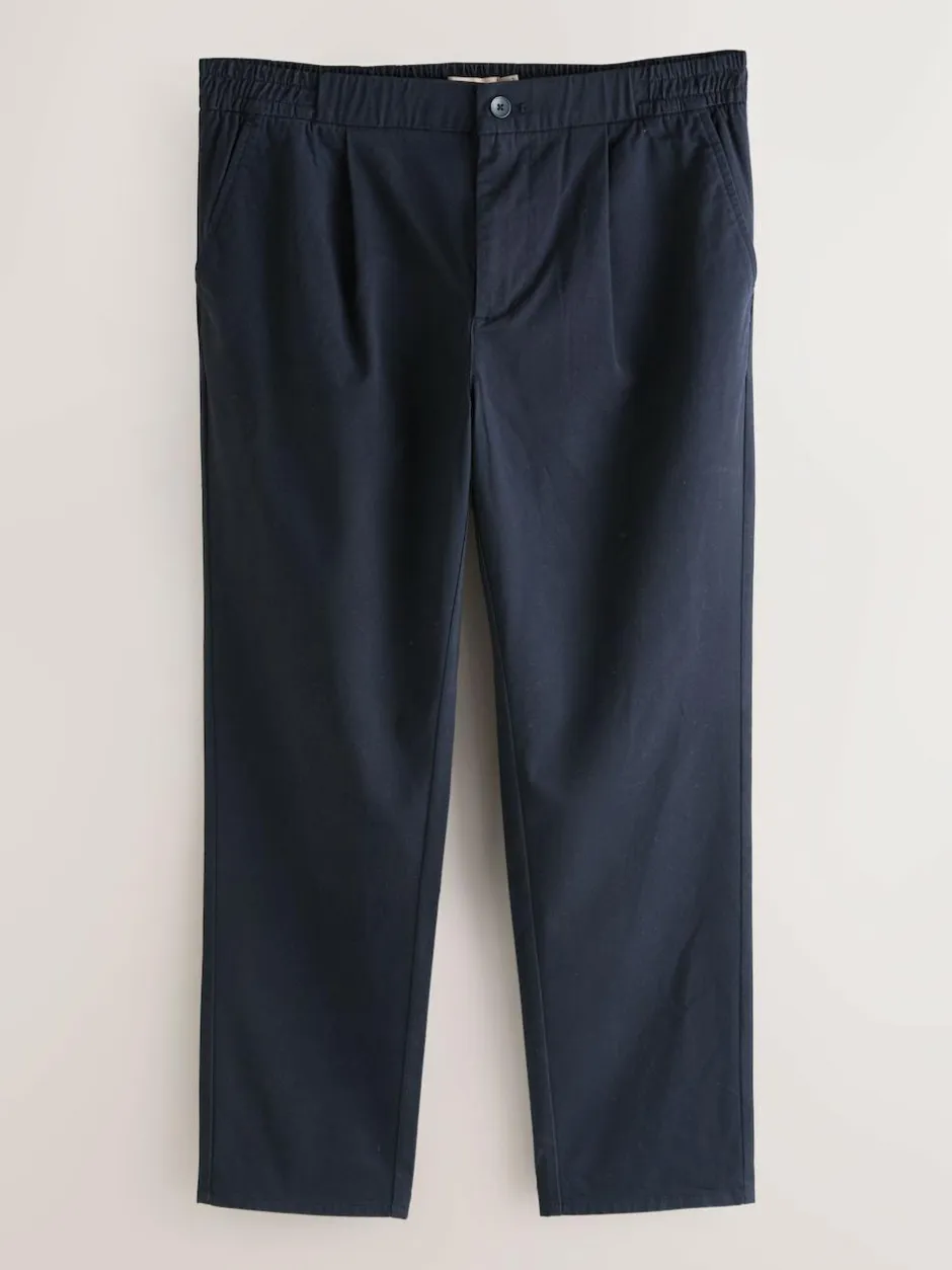 Next Slim Fit Pleated Stretch Chinos Trousers With Elasticated Waist Navy Best