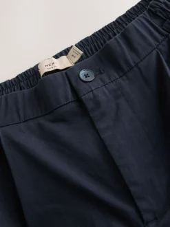 Next Slim Fit Pleated Stretch Chinos Trousers With Elasticated Waist Navy Best