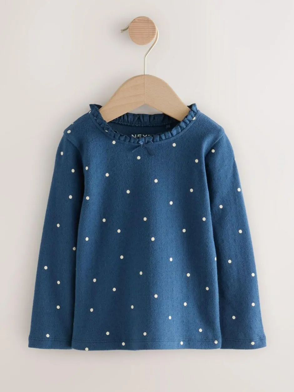 Next Navy Spot Long Sleeve Pointelle T-Shirt (3mths-7yrs) New