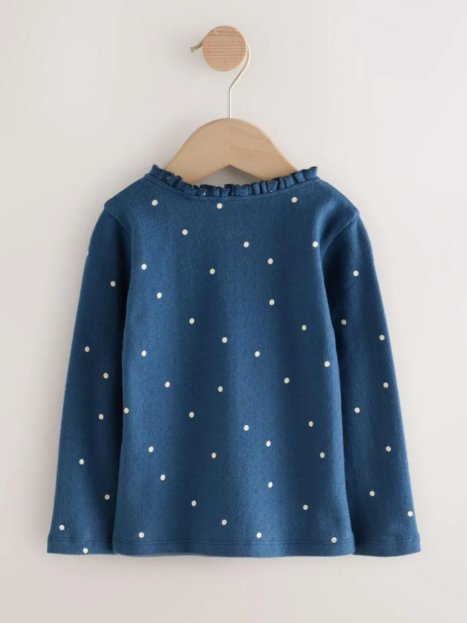Next Navy Spot Long Sleeve Pointelle T-Shirt (3mths-7yrs) New