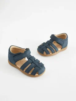 Next Standard Fit (F) Baby Touch Fastening Leather First Walker Sandals Navy Discount