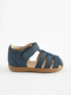 Next Standard Fit (F) Baby Touch Fastening Leather First Walker Sandals Navy Discount