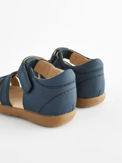 Next Standard Fit (F) Baby Touch Fastening Leather First Walker Sandals Navy Discount