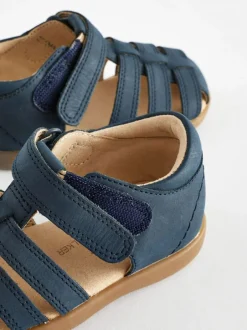 Next Standard Fit (F) Baby Touch Fastening Leather First Walker Sandals Navy Discount