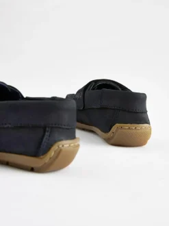 Next Standard Fit (F) Leather Penny Loafers with Touch and Close Fastening Navy Sale