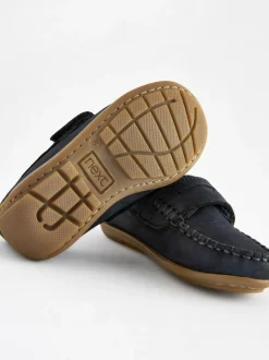 Next Standard Fit (F) Leather Penny Loafers with Touch and Close Fastening Navy Sale