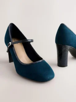 Next Standard Fit Round Toe Mary Jane Block Court Shoes Navy Discount