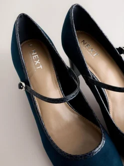 Next Standard Fit Round Toe Mary Jane Block Court Shoes Navy Discount