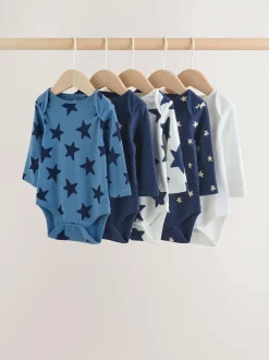 Next Navy Star Long Sleeve Bodysuits 5 Pack Outlet