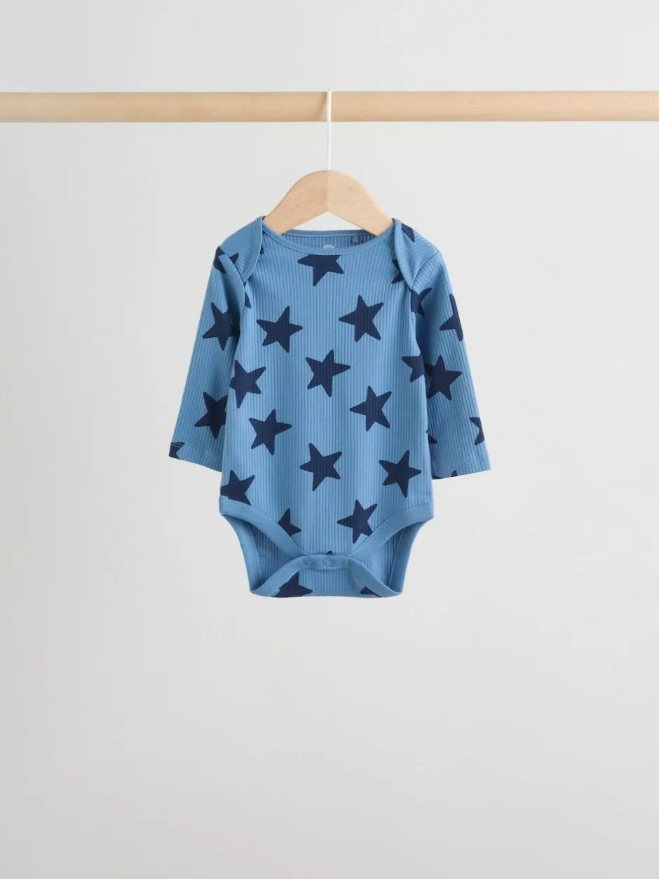 Next Navy Star Long Sleeve Bodysuits 5 Pack Outlet