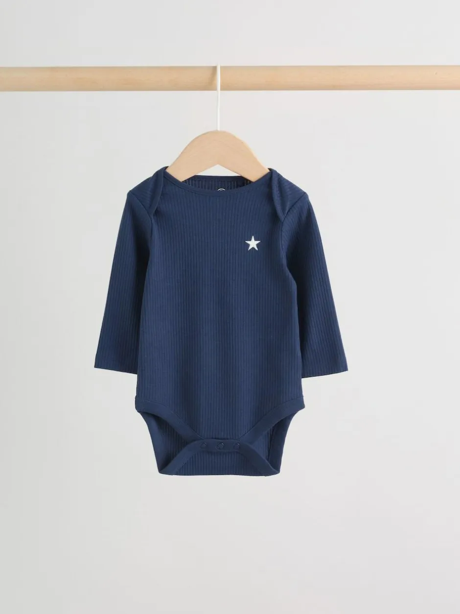 Next Navy Star Long Sleeve Bodysuits 5 Pack Outlet