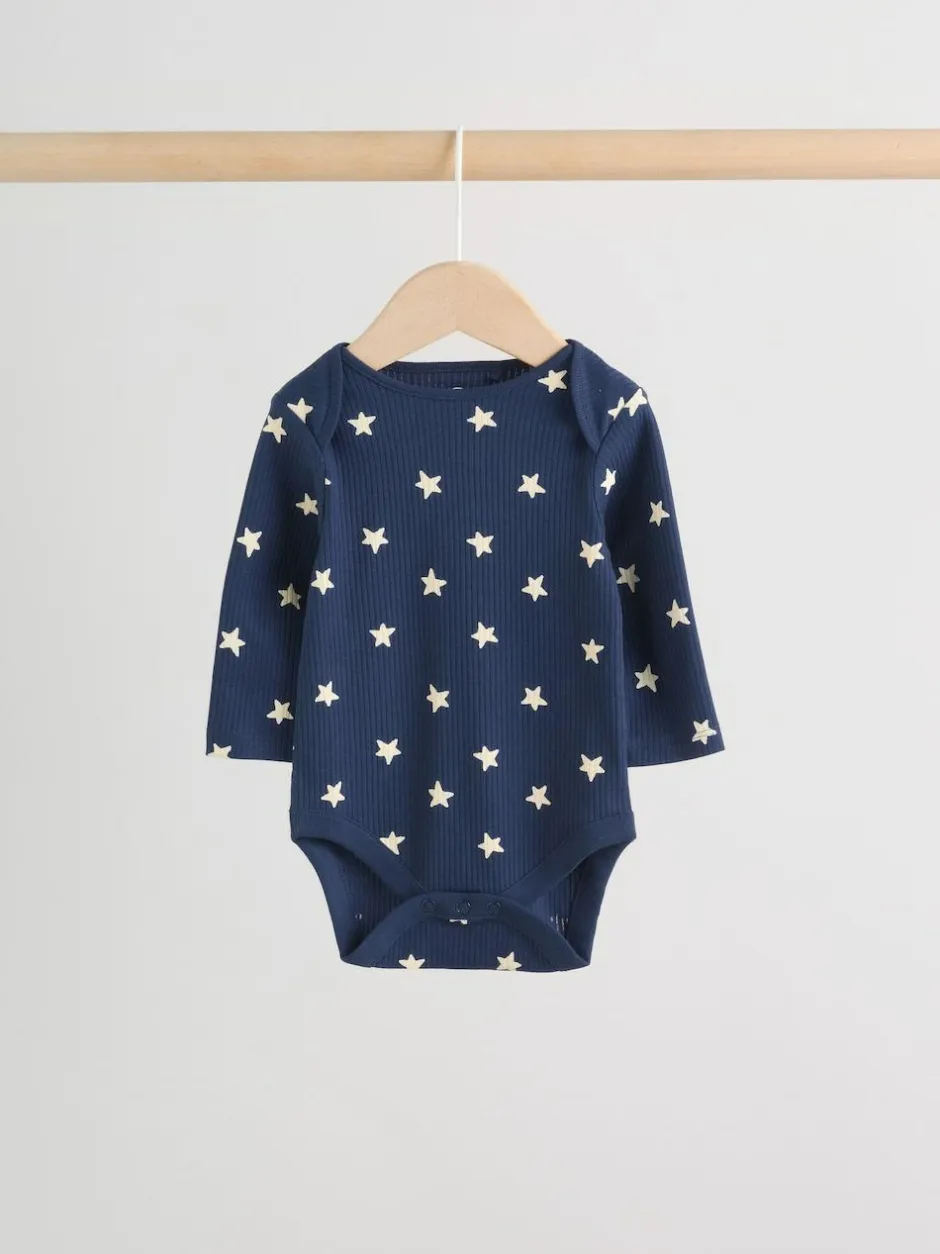 Next Navy Star Long Sleeve Bodysuits 5 Pack Outlet