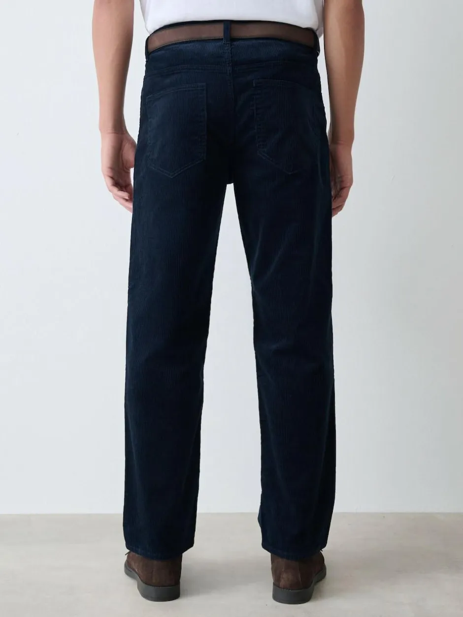 Next Straight Fit Belted Corduroy Trousers Navy Best