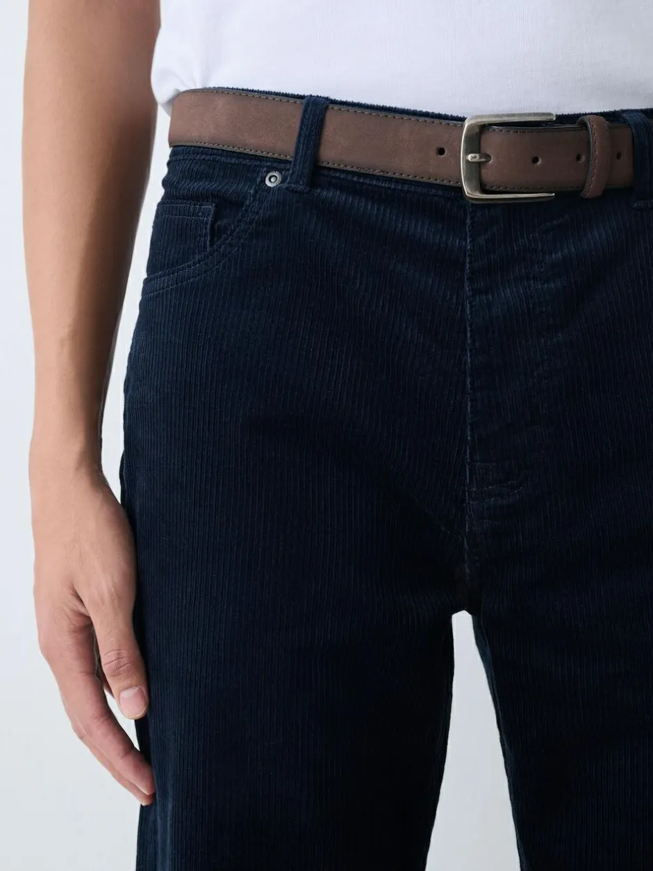 Next Straight Fit Belted Corduroy Trousers Navy Best