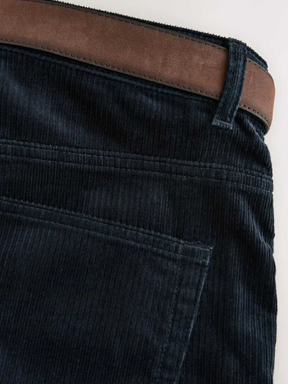 Next Straight Fit Belted Corduroy Trousers Navy Best
