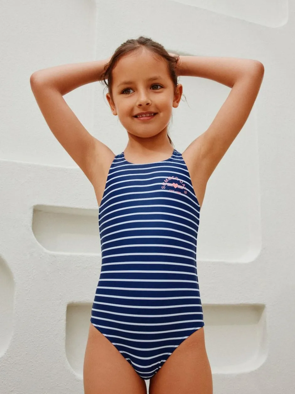 Next Navy Stripe Double Strap Swimsuit (3-16yrs) Best