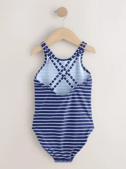 Next Navy Stripe Double Strap Swimsuit (3-16yrs) Best