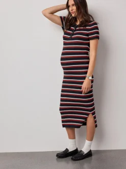 Next Navy Stripe Maternity Collared Knit Dress Discount