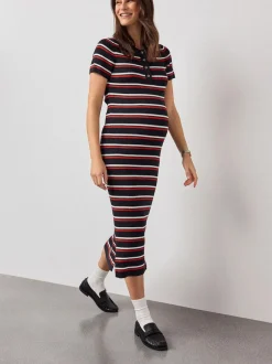 Next Navy Stripe Maternity Collared Knit Dress Discount