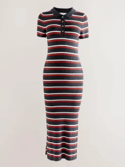 Next Navy Stripe Maternity Collared Knit Dress Discount