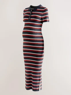 Next Navy Stripe Maternity Collared Knit Dress Discount