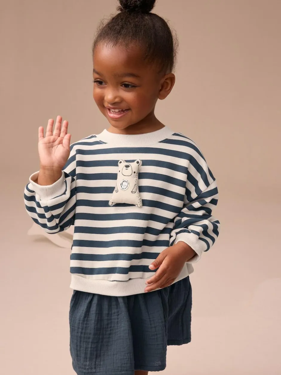 Next Mesh Skirt Sweat Dress (3mths-7yrs) Navy Striped New