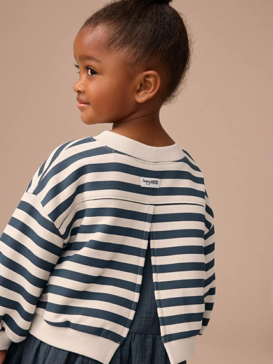 Next Mesh Skirt Sweat Dress (3mths-7yrs) Navy Striped New