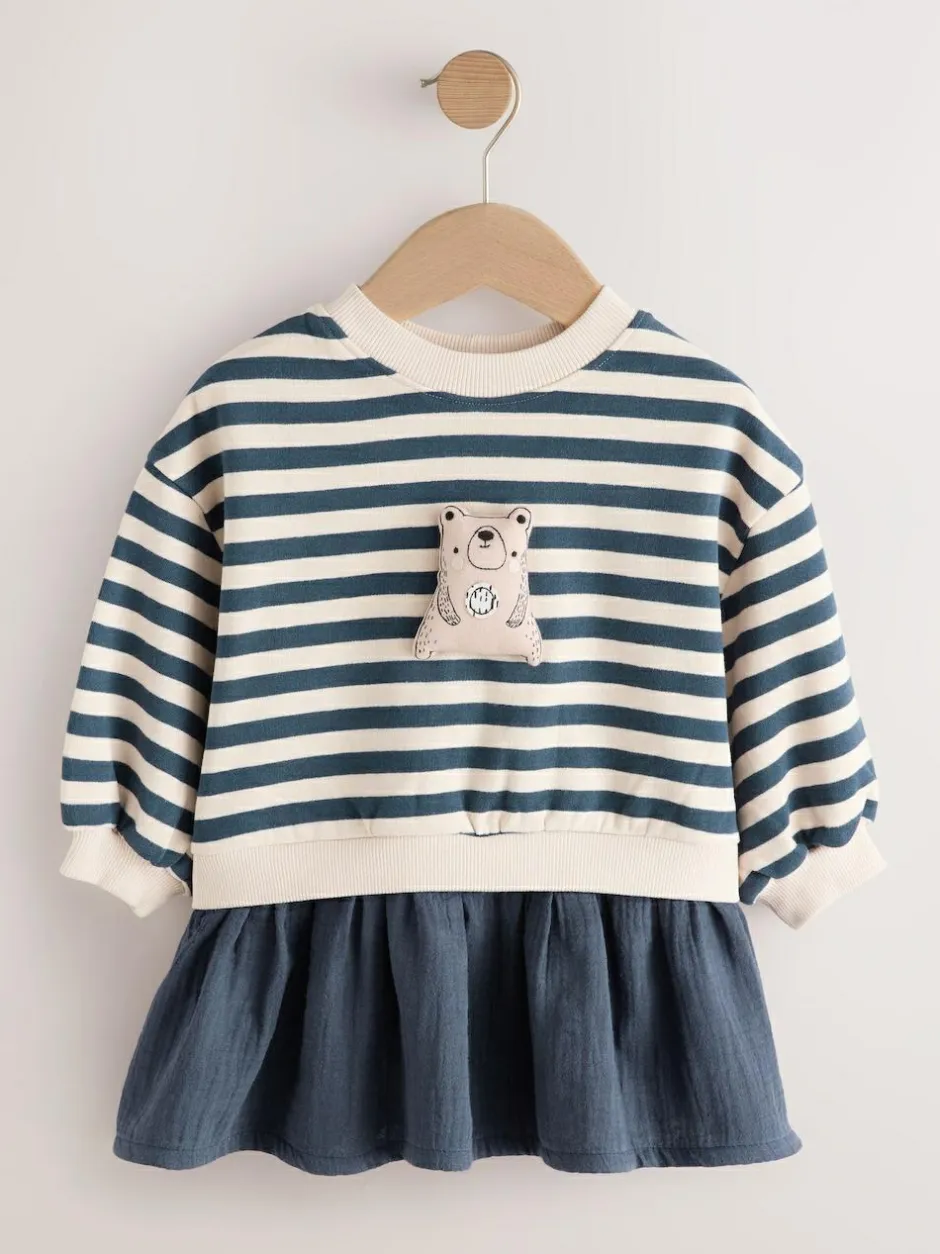 Next Mesh Skirt Sweat Dress (3mths-7yrs) Navy Striped New