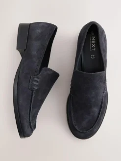 Next Suede Round Toe Clean Loafers Navy New