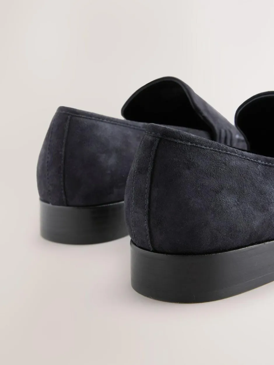 Next Suede Round Toe Clean Loafers Navy New