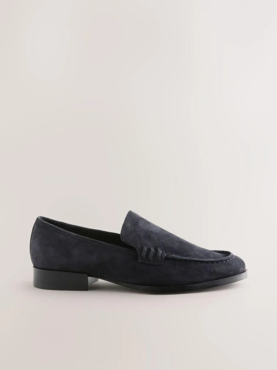 Next Suede Round Toe Clean Loafers Navy New