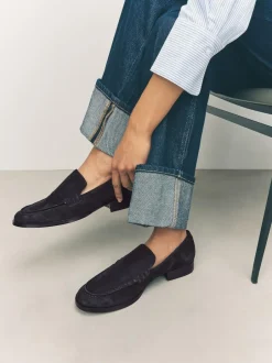 Next Suede Round Toe Clean Loafers Navy New