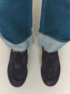 Next Suede Round Toe Clean Loafers Navy New