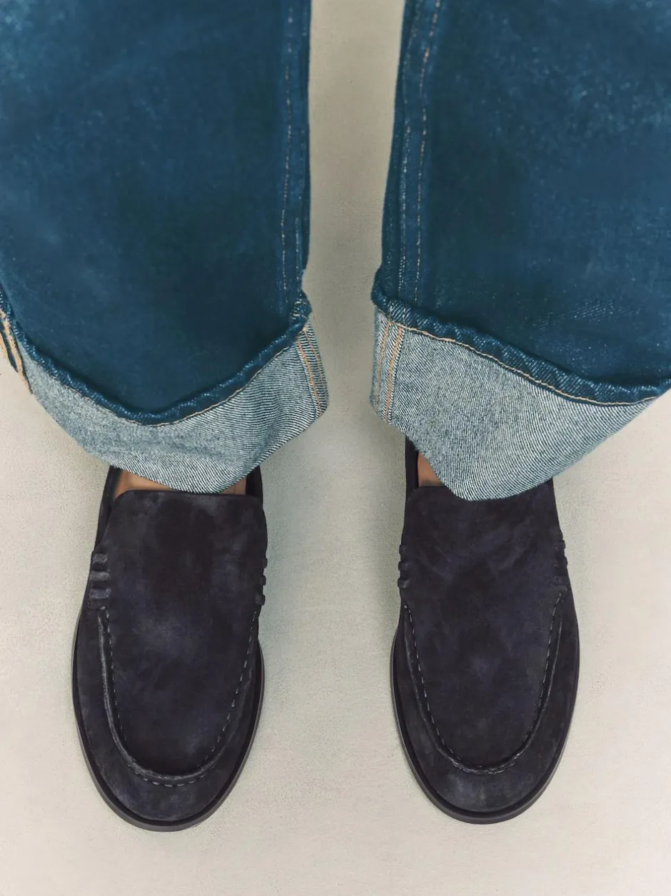 Next Suede Round Toe Clean Loafers Navy New