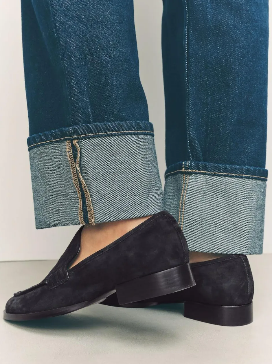 Next Suede Round Toe Clean Loafers Navy New