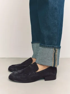Next Suede Round Toe Clean Loafers Navy New