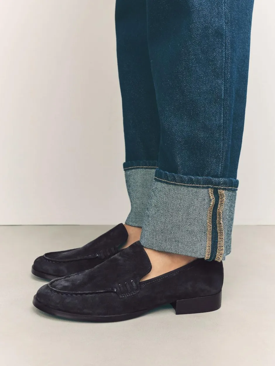 Next Suede Round Toe Clean Loafers Navy New