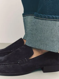 Next Suede Round Toe Clean Loafers Navy New