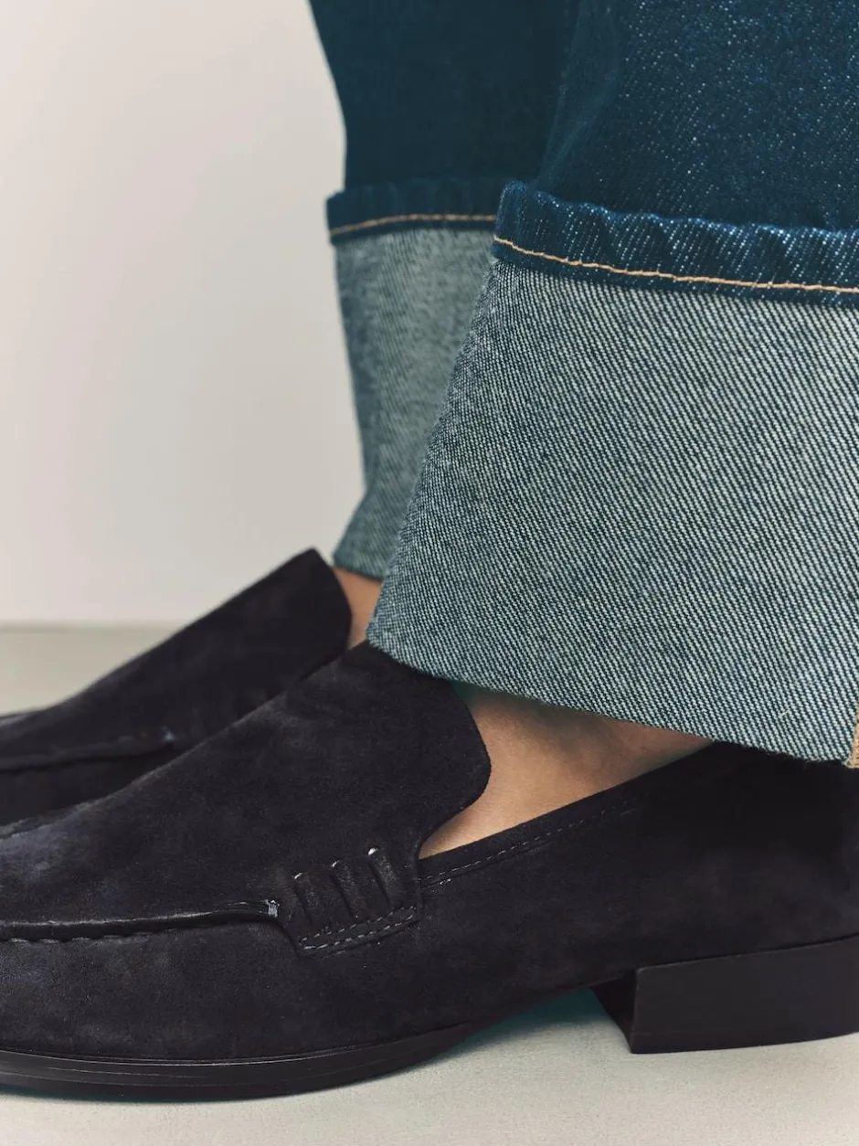 Next Suede Round Toe Clean Loafers Navy New